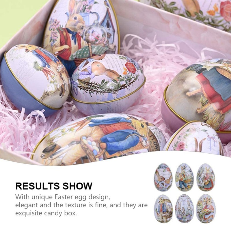 zalati Easter Bunny Tin Box, 6 Pieces Egg Shaped Candy