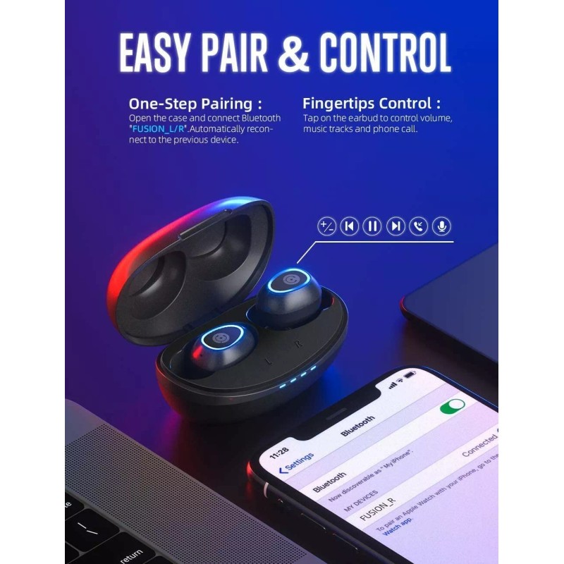 Cystereo Fusion wireless Earbuds Bluetooth 5.0 IPX7 Waterproof,USB