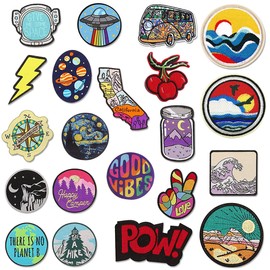Woohome 20PCS Applique Stickers Colorful Patches Universe Space Plants Iron on Patches Embroideredfor Jackets Backpacks Kid’s Clothes