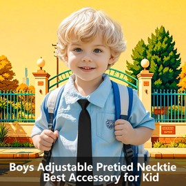 LHXzizizi Solid Color Ties for Boys, Adjustable Pre-Tied Necktie Aged 8-12 Kids Boys Tie for Party Wedding School Graduation (Black)