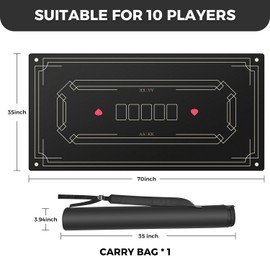 AAXKK 70 x 35 Inch 6-10 Person Black Texas Hold'em Poker Mat Portable Poker Table Tops Cards Game Mat Pad Topper Waterproof, Easily Clean & Glide Over, Anti-Slip, Odorless with Storage Bag