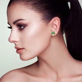 Pearl Stud Earrings For Women 925 Sterling Silver Post Gold Plated Green Cubic Zirconia CZ Simulated Shell White Pearl Jewelry Gifts weinuo