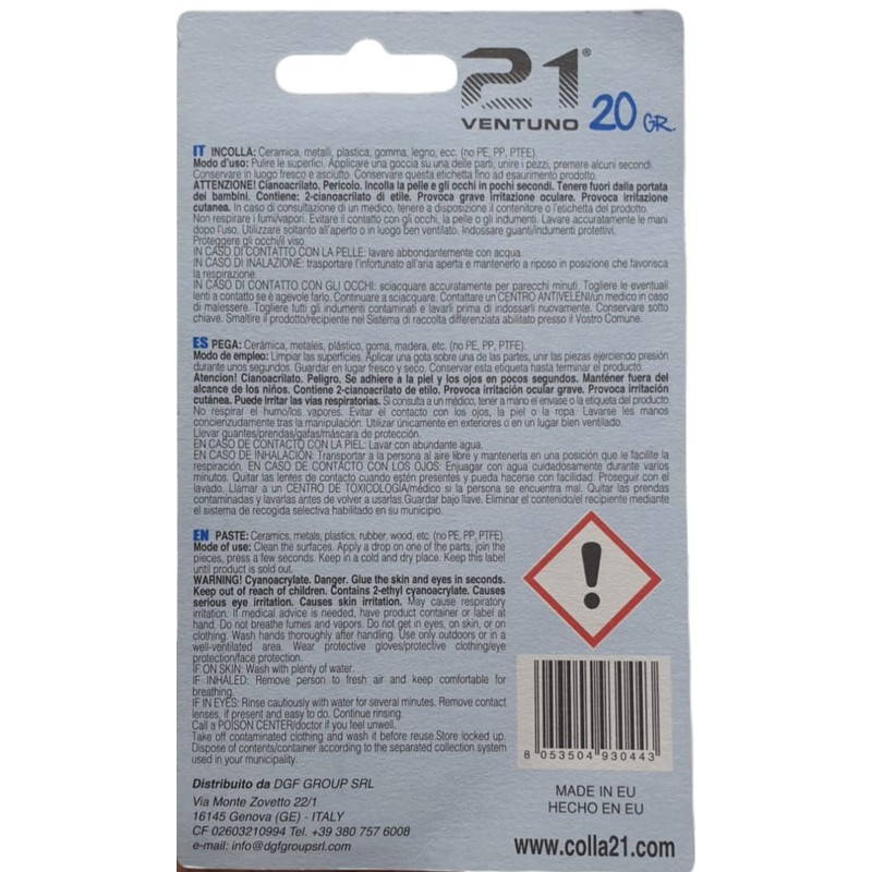 Colla 21 Universalcolle Cyanacrylat,Verklebt Haut und Augen in Sekunden,20 g