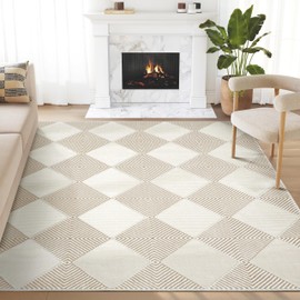 Abani Cream Area Rug for Living Room, Bedroom - Diamond Pattern - 6 x 9 - Durable & Easy to Clean