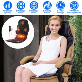 KOCASO Full Body Massage Chair Pad with Heat Multifunctional Back Massager with Pinpoint Massage Vibration Timer for Home Office Car Use/47.24x18.5x0.98 Inch