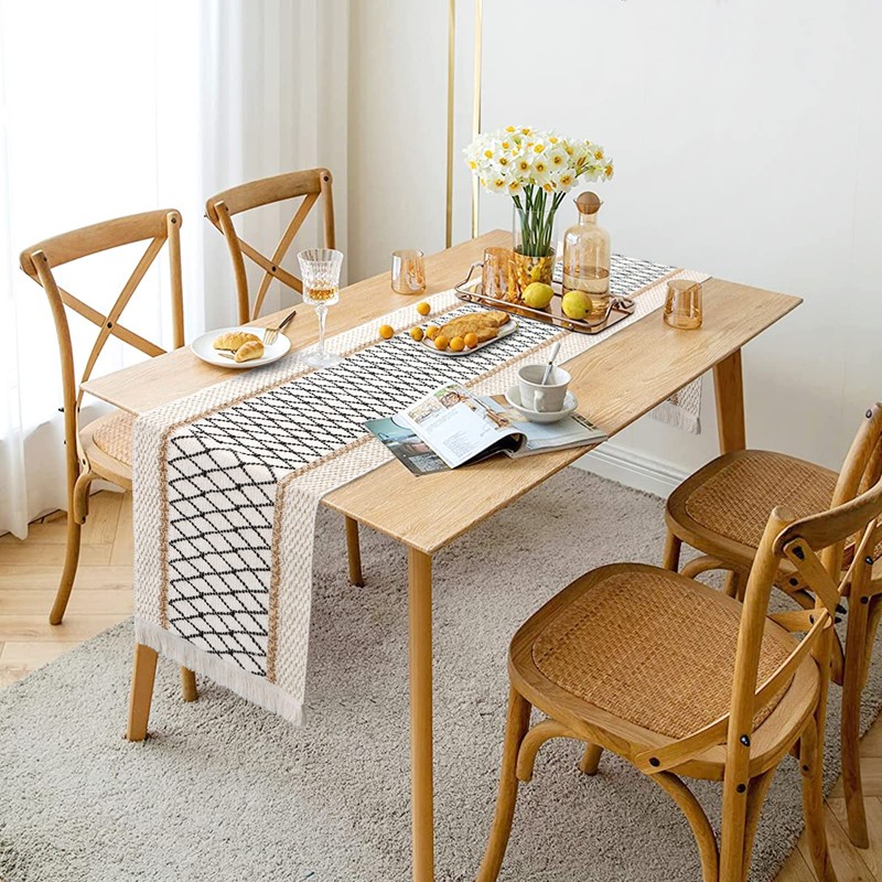 LOMOHOO Macrame Table Runner 12''x108''Cream Beige Boho Table Runner with