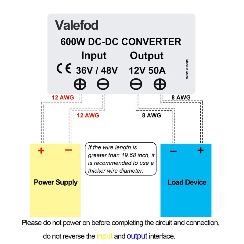 Valefod 36V / 48V to 12V 50A 600W Step-Down Transformer