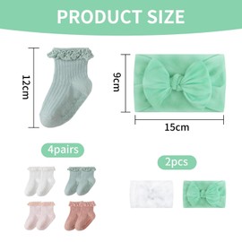 4 Pairs Of Baby Anti-Slip Socks And 2 Pieces Bow-Tie Headbands, Anti-Slip Design, Cotton Baby Socks, Sweet And Cute Short Socks.