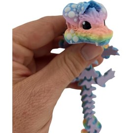 3D Printed Baby Mushroom Dragon, 6 Inch, Pastel Rainbow, Articulated Fantasy Creature, Desk Decor, Fidget Toy, Whimsical Collectible