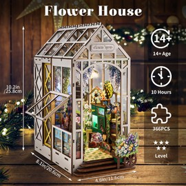 KAAYEE DIY Book Nook Kit, 3D Wooden Puzzle Miniature Booknook Bookend Bookshelf Decor with LED Light, Flower House Bookshelf Insert Booknook, Book Nook Kits for Adults Teen