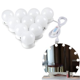 JINGYAN LED Vanity Lights for Mirror, 10 Dimmable Bulbs with 3 Color Temperatures, 15Ft Adjustable USB-Powered Makeup Light, Stick-On Mirror Lighting Kit for Bathroom/Dresser