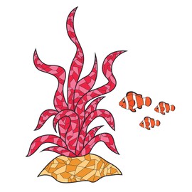 Vinyl Home Art Sea Grass Fish Animal Stained Glass Static Cling Kitchen Window Mural - Multicolored Stained Glass Film Sticker - Family Room Window Mural Underwater Themed Waterproof Décor 8" x 10"