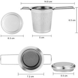 Tea Infuser Stainless Steel Tea Strainer Folding Handle Tea Filter with Folding Handle and Lid,Hanging On Teapots Mugs Cups to Steep Loose Leaf Tea and Coffee(1 Piece,Silver)