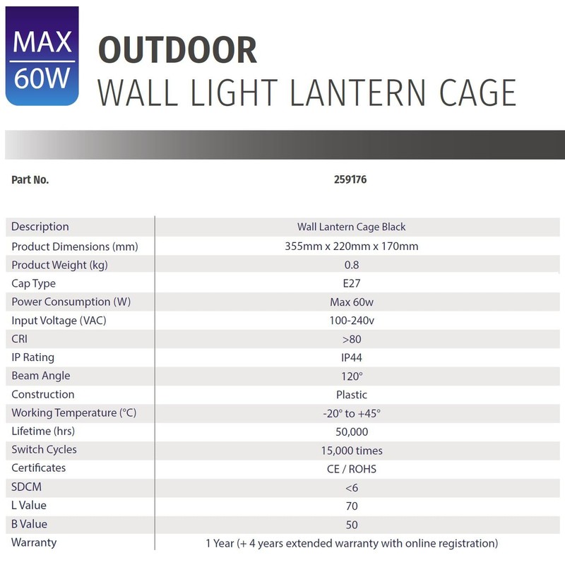 Bright Source Outdoor 6-Sided Cage Lantern, Traditional Coach Style, IP44,
