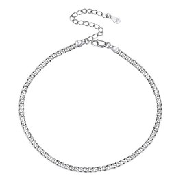 PROSILVER Classic Anklet Bracelet, 925 Sterling Silver Curb Chain/Figaro Chain/Cord Chain/Snake Chain Anklet, 22 + 5 cm Adjustable, Summer Beach Jewellery, Gift for Women and Men, 22 centimeters, Stainless Steel