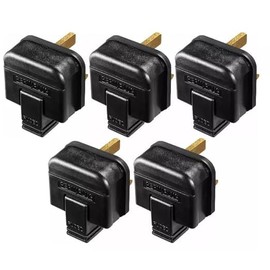 Heavy-Duty Plug 3-Pin UK 13A (Black)– Durable Rubber Plug for Home, Commercial & Industrial Use – Tough Replacement Plug for Power Tools, Appliances & Extension Leads,3-Pin Black Plug (5)