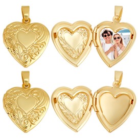 Beebeecraft 1 Box 6Pcs Heart Locket Frame Charms Real 18K Gold Plated Brass Openable Picture Charms for DIY Necklace Jewelry Making