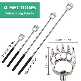 4 Pack Back Scratcher for Men Women, Extendable Back Scratcher Bear Claw Telescopic Scratcher Back Massager Tool, Christmas Stocking Stuffers Novelty Idea for Festival Birthday Christmas Gifts (Black)