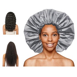 TRENDYSUPPLY Extra Large Shower Cap, Jumbo Adjustable & Reusable Shower Cap for Dreadlocks, Waterproof Bath Cap for Women, Girls, Braids, Long Hair (Silver)