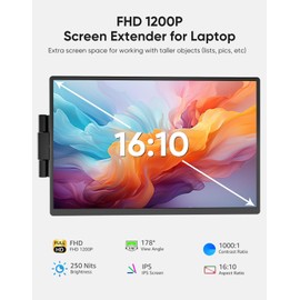 Dopesplay Laptop Screen Extender, 14" FHD 1200P IPS External Portable Monitor for Laptop, Plug & Play Dual Screen Monitor for 14"-17" Laptops, Compatible with Mac, Wins, Chrome, Android, Dex