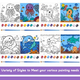 Yizeda 4 Packs 7.8x7.8 Pre Drawn Canvas Paint Set,Paint by Numbers for Kids,48 Paints 8 Brushes 2 Easels,Pre-Printed Acrylic Oil Painting Kit Ages 8-12 9-12 4-8 Pre Drawn Canvas for Painting for Kids