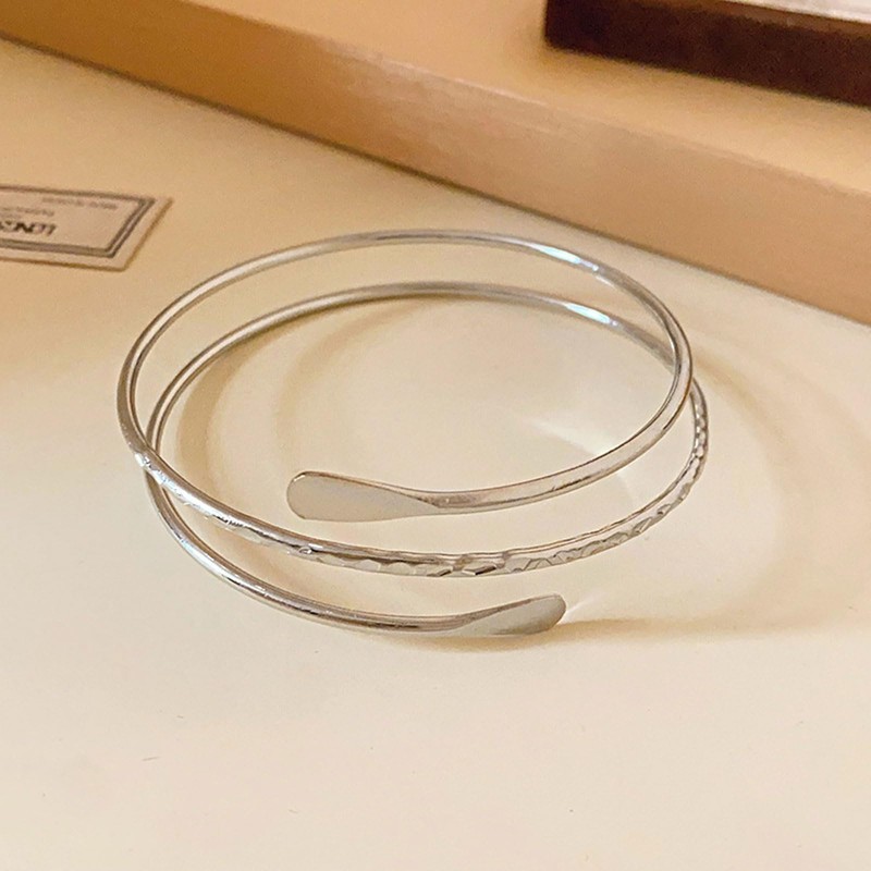 SSKHE Boho bangle, silver, adjustable upper bangle, open end bangle,