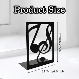 Black Music Themed Book Ends Hollow-Out Piano Musical Note Bookends Shelves Book Stands Journal Book Organizer CD Holder Office Home School Bookends for Student Kids Gift,1 Pair (Black Music Notes)
