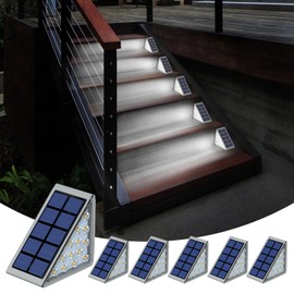 Solares Lámpara de Pie Paquete de 6, Exterior Al Aire Libre Paso Luces Triángulo Blanco Cálido IP67 Impermeable Auto On Off Luces para Patio, Calzada, Porche, Puerta de Entrada (Luz Blanca-6500K)