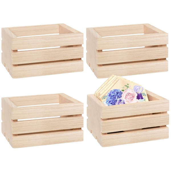Aweyka 4 Pack Mini Rustic Wooden Crates, Decorative Wood Crates