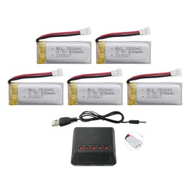 PUOO Accessory 5PCS 3.7V 500mAh 25C Battery with 5-in-1 Charger for JJRC H31 H37 H6D Hubsan X4 H107C H107D H107L H107P H108 UDI U816A SYMA X5C X5SW HS170 HS170C Drone