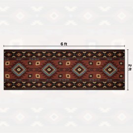 Arttown Western Tribal American Brown Runner Rug 2' x 6', Geometric Mexican Boho Non Slip Machine Washable Area Rug Soft Flannel Indoor Outdoor Carpet for Hallway Entryway Bedroom Living Room Decor