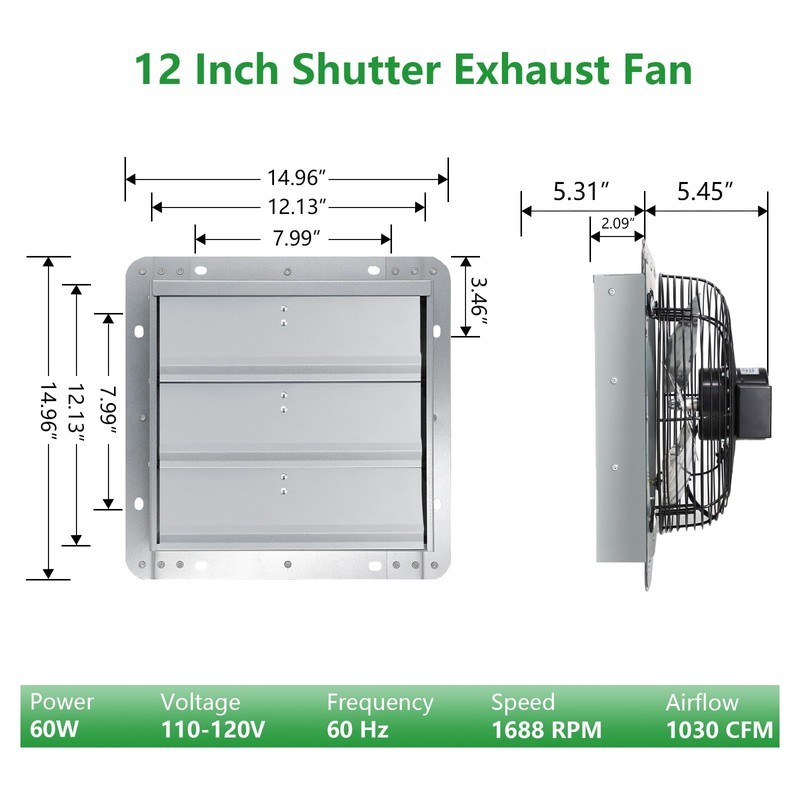 Aibabcue Shutter Exhaust Fan with Thermostat & Speed Control, 1030