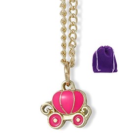 Emerald Park Jewelry Pumpkin Carriage Charm Gold Coloured Chain Necklace (Dark Pink)