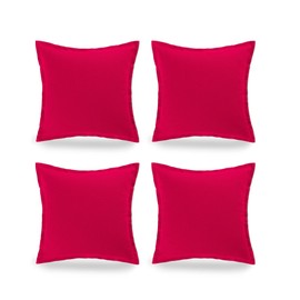 Adam Home Set of 4 Cotton Cushion Covers 16x16 Square Solid Colour Sofa Cushion covers with Zip Closure for Office,Car,Couch,Living Room,Bedroom Décor (Pack of 4, Red)