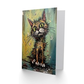Artery8 Alley Cat Stray Scruffy Moggie Oil Painting Art for Him or Her Man Woman Birthday Thank You Get Well Soon Blank Art Greeting Card