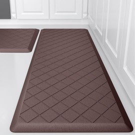 WEZVIX Cushioned Kitchen Mat 2 PCS, Anti Fatigue Kitchen Rugs, Heavy Duty Kitchen Rugs and Mats Non-Skid, Ergonomic Comfort Foam Kitchen Floor Mat for Home, Office, Sink, Laundry - Brown