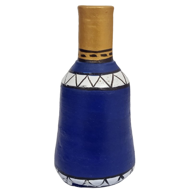 Purpledip Terracotta Madhubani Design Flower Vase: Artisan Painted Decorative Earthen