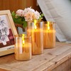 Homemory Amber Glass Flameless Candles, Battery Operated LED Pillar Candles