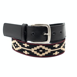 GauchoLife Handmade Woven Polo Belt - Guarda Pampas Design, Crafted from Full Grain Leather (Black/Black-Red, 30)