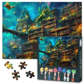 1000 Piece Magical Library Jigsaw Puzzles for Adults Difficult Jigsaw Puzzles for Adults Library with Floating Books Puzzle Gifts for Family Games Home Decoration 27.5"X19.7"