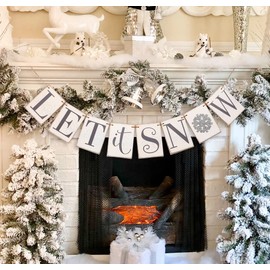 Let it Snow Banner, Winter Banner for Mantle, Vintage Winter Christmas Decoration for Home Mantle Fireplace Party Window