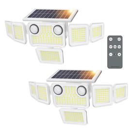 SZPOWER 6000LM Solar Lights Outdoor, 6 Heads Solar Flood Lights with 2 Motion Sensors & Remote Control, IP65 Waterproof, LED Security Lights for Yard, Patio, House, 2 Pack