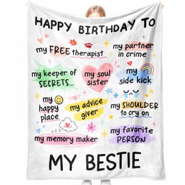 Glydein Best Friend Bestie Birthday Gifts for Women, Soft Flannel Blanket 50 x 60 inches, Happy Bday for Bestie BFF, Friends Birthday Gifts for Women Friendship