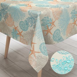 Nautical Coastal Rectangle Tablecloth Beach Ocean Print Table Cloth Waterproof Stain Resistant Wrinkle-Free Table Cover for Kitchen Dining Room Indoor and Outdoor Picnic Party 52x70 Inches, C8