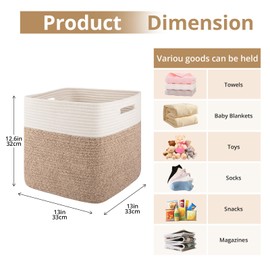 OIAHOMY 3-Pack Kallax Storage Cubes, Cotton Rope Woven Baskets for Organizing, 13 Inch Cube Storage Bins for Shelves, Baby Nursery, Closet Organizer