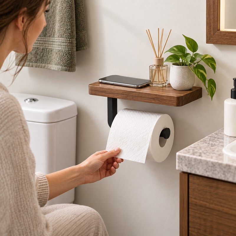 Wooden Toilet Paper Holder Wall Mount – Bathroom WC Roll