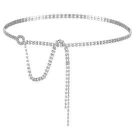 Nogeqi Rhinestone Chain Belt for Women, Adjustable Diamond Silver Waist Belt, Sparkly Glitter Crystal Waist Chain Belts for Wedding Party Dresses Jeans(Thin)