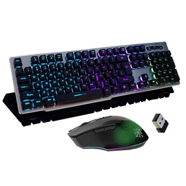 Rechargeable Gaming Keyboard Mouse Combo,2.4G Wireless Backlit Mechanical Feeling Ergonomic Keyboards with Optical Mice Set for Computer Game (Black)