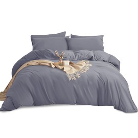 Imperial Rooms Single Duvet Cover Set Brushed Microfiber Plain Grey Christmas Bedding Set – Button Closure Ultra Soft 2 PCs Quilt Cover with Pillow Case (135 x 200 Cm)