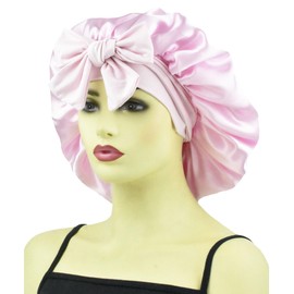 Silk Bonnet for Sleeping Women Curly Hair Long Hair Braids, Double Layer Satin Bonnet with Tie, Large Silk Lined Sleep Caps Pink